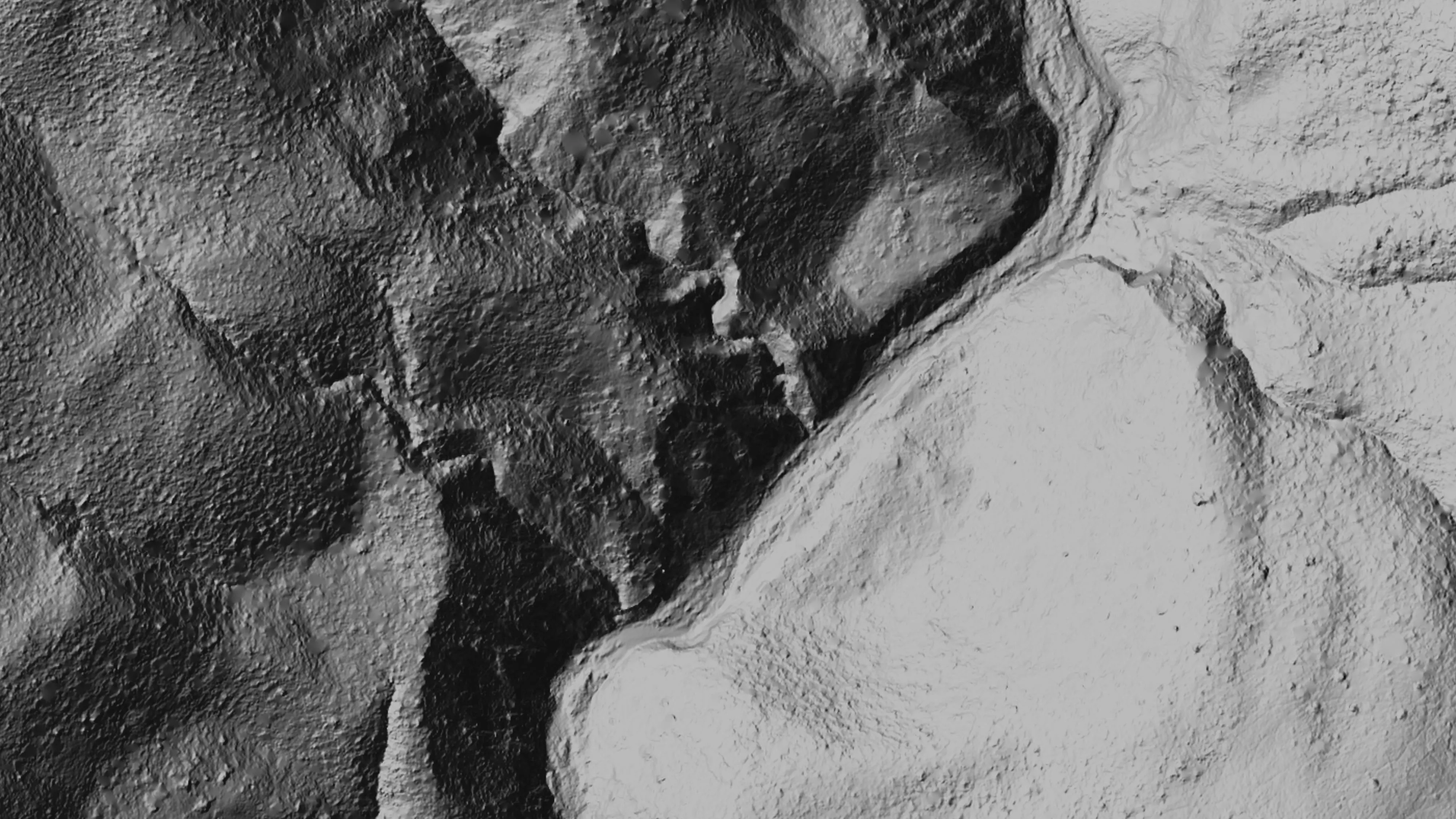Shaded relief of Harley Gulch from the drone LiDAR bare earth model, canyons and old workings in relief.